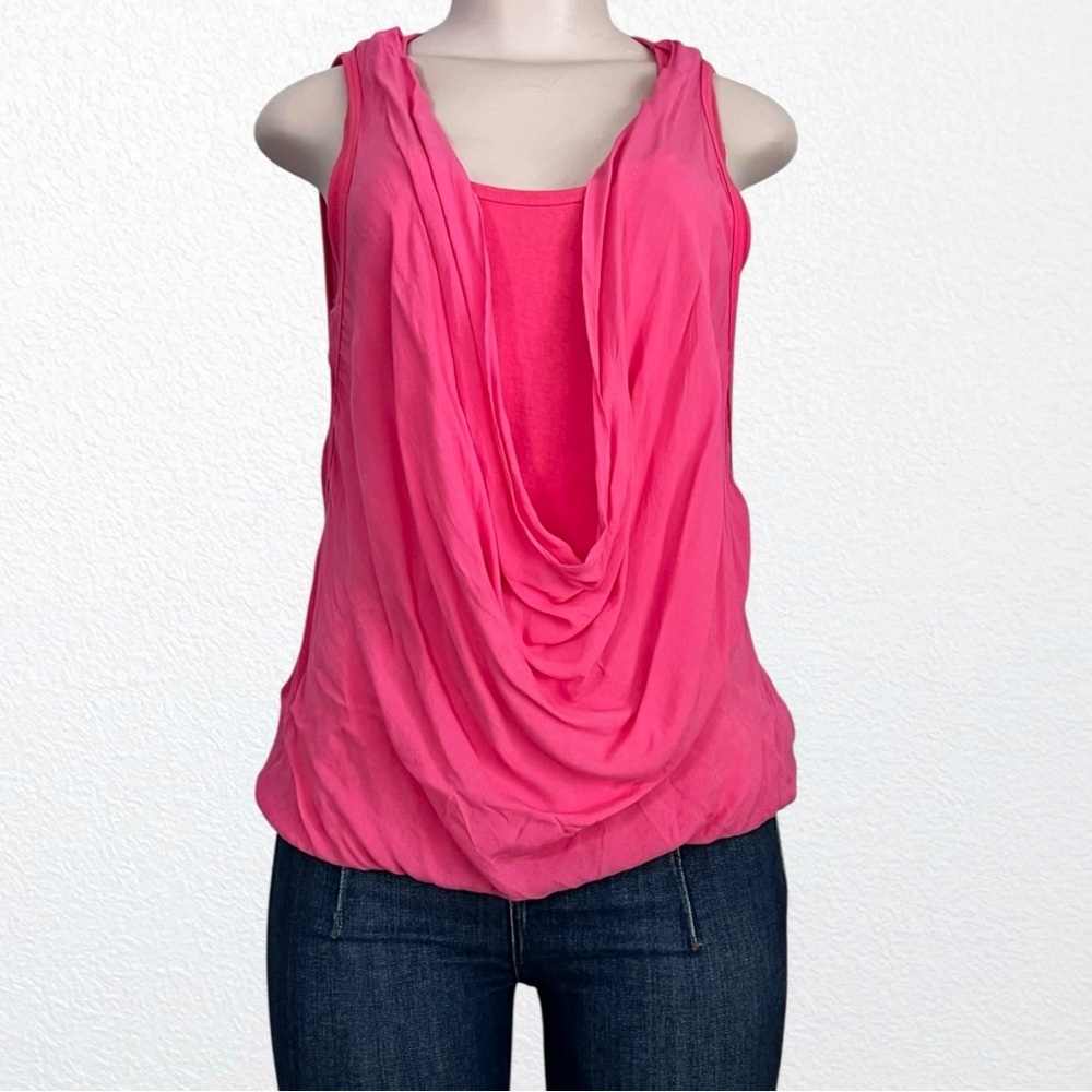 Bailey 44 Sleeveless Stretch Drape Layered Comfy Blouse Barbie Pink Jersey  SZ L